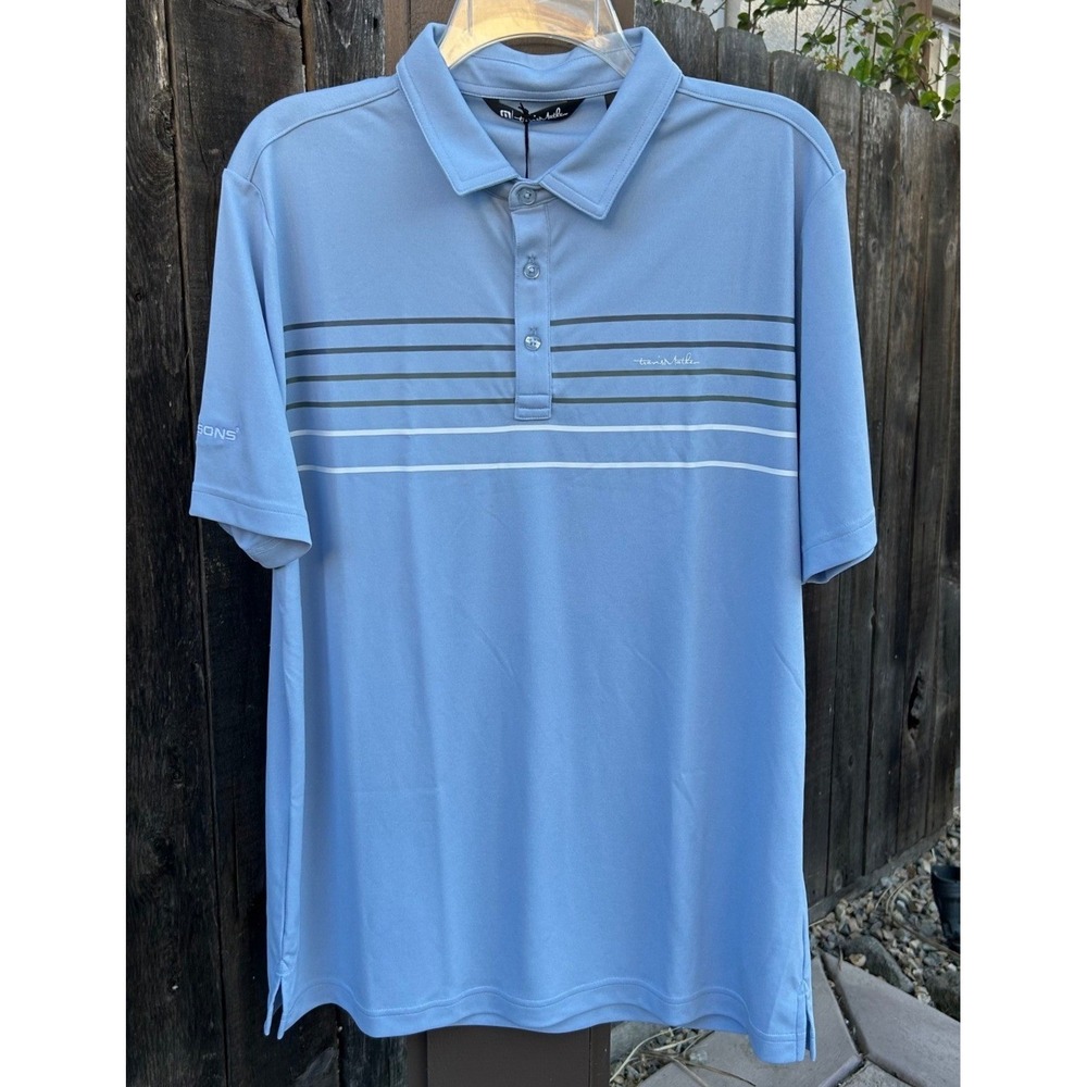 TravisMathew Polo Shirt Men Large Blue Coto Chest Stripe Golf Sport